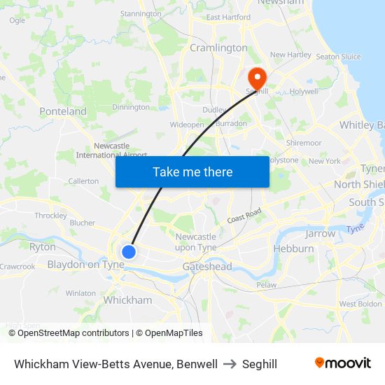 Whickham View-Betts Avenue, Benwell to Seghill map