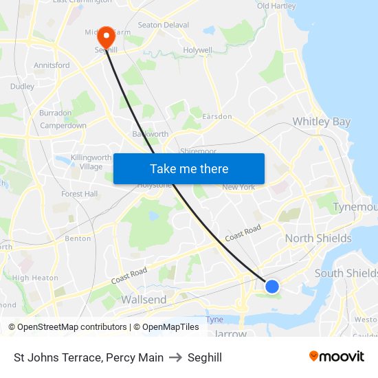 St Johns Terrace, Percy Main to Seghill map