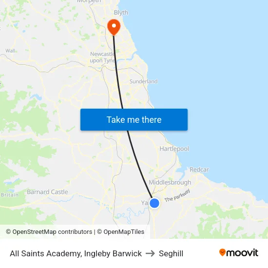 All Saints Academy, Ingleby Barwick to Seghill map