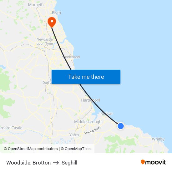 Woodside, Brotton to Seghill map