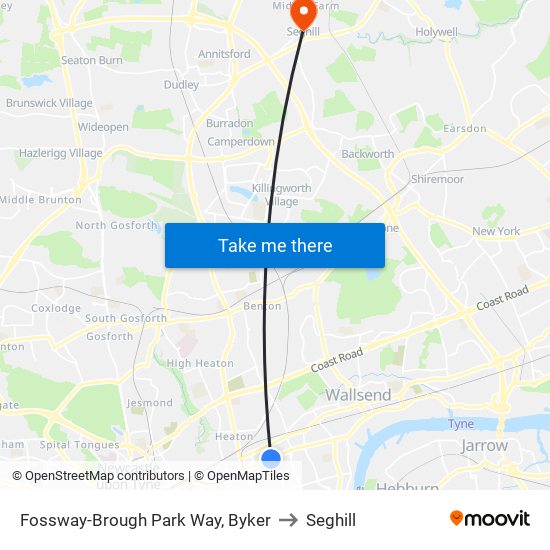 Fossway-Brough Park Way, Byker to Seghill map