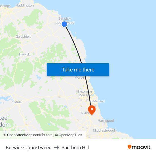 Berwick-Upon-Tweed to Sherburn Hill map