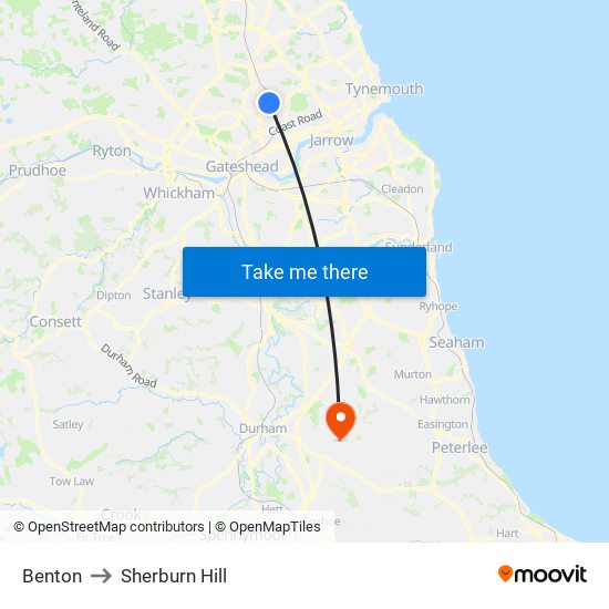 Benton to Sherburn Hill map