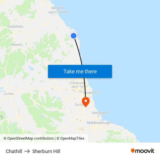 Chathill to Sherburn Hill map