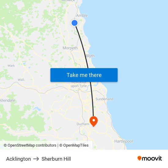 Acklington to Sherburn Hill map