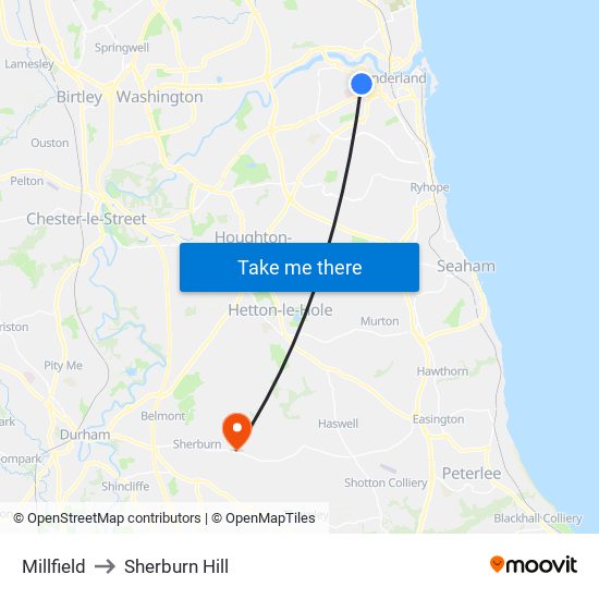 Millfield to Sherburn Hill map