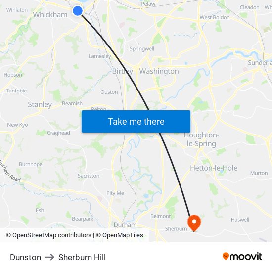 Dunston to Sherburn Hill map