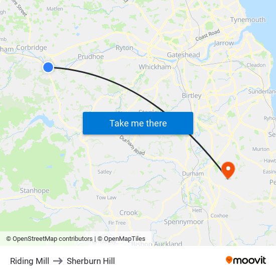 Riding Mill to Sherburn Hill map