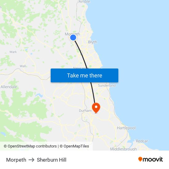 Morpeth to Sherburn Hill map