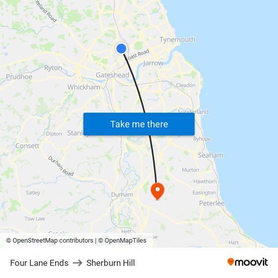 Four Lane Ends to Sherburn Hill map