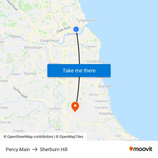 Percy Main to Sherburn Hill map