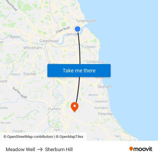 Meadow Well to Sherburn Hill map