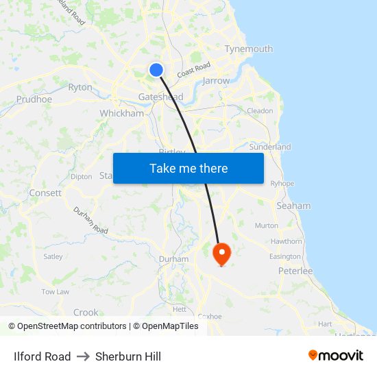 Ilford Road to Sherburn Hill map