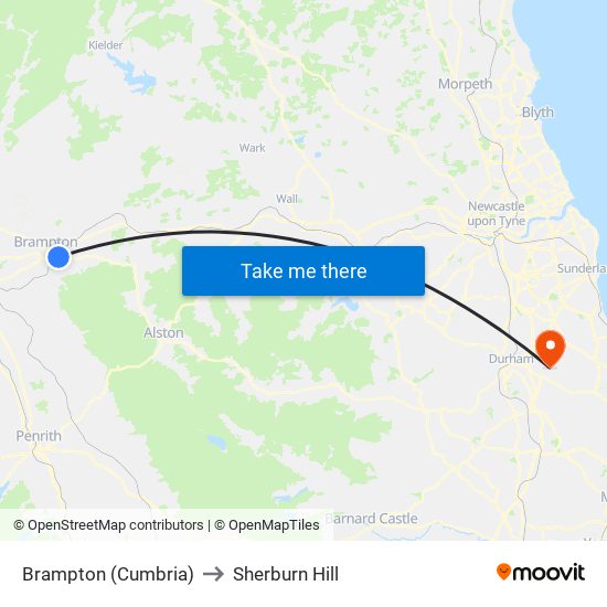 Brampton (Cumbria) to Sherburn Hill map