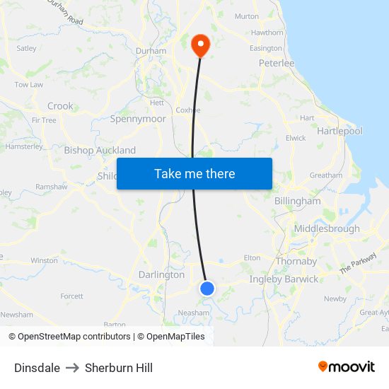 Dinsdale to Sherburn Hill map