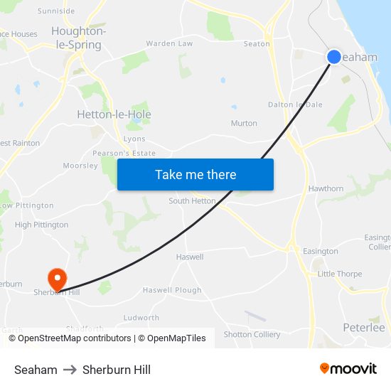 Seaham to Sherburn Hill map