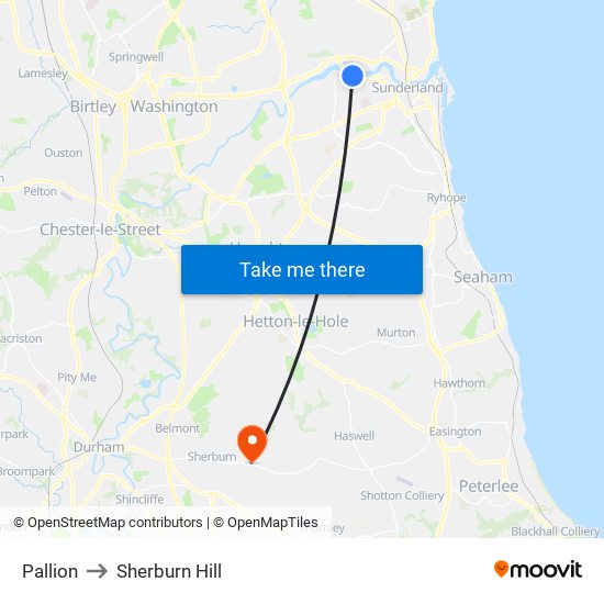 Pallion to Sherburn Hill map