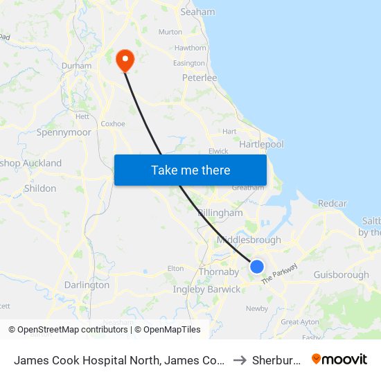 James Cook Hospital North, James Cook Hospital to Sherburn Hill map