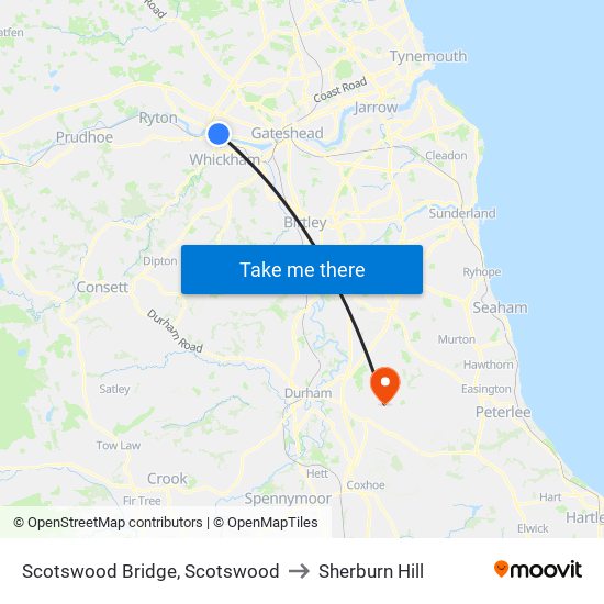 Scotswood Bridge, Scotswood to Sherburn Hill map