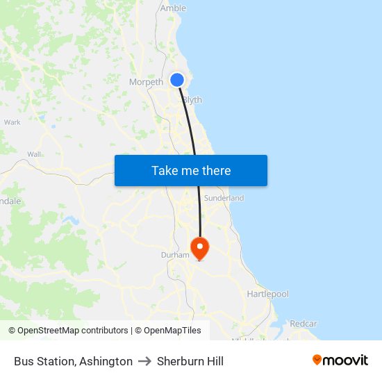 Bus Station, Ashington to Sherburn Hill map