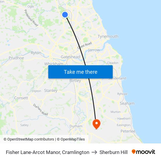 Fisher Lane-Arcot Manor, Cramlington to Sherburn Hill map