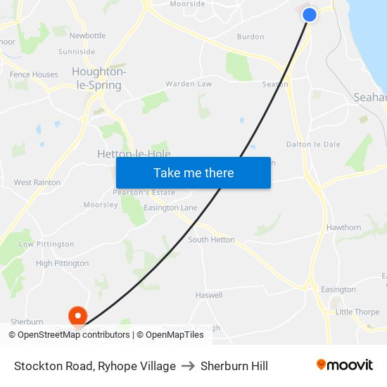 Stockton Road, Ryhope Village to Sherburn Hill map