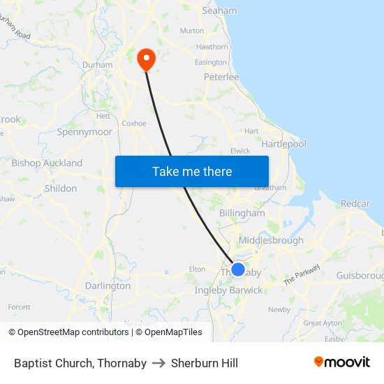 Baptist Church, Thornaby to Sherburn Hill map