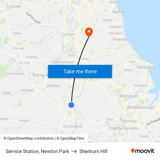 Service Station, Newton Park to Sherburn Hill map