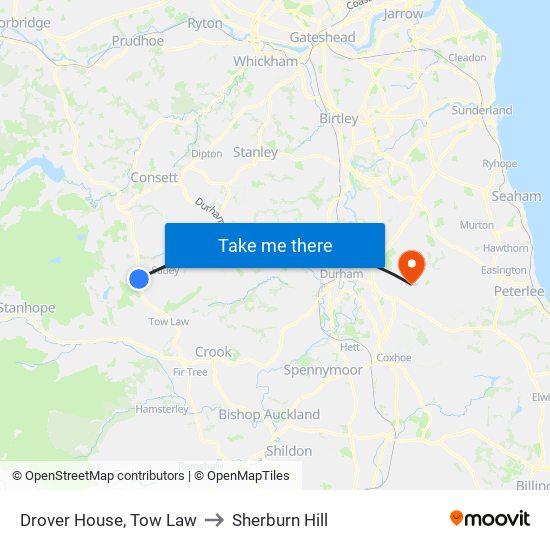 Drover House, Tow Law to Sherburn Hill map