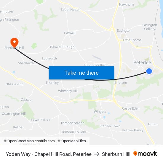 Yoden Way - Chapel Hill Road, Peterlee to Sherburn Hill map