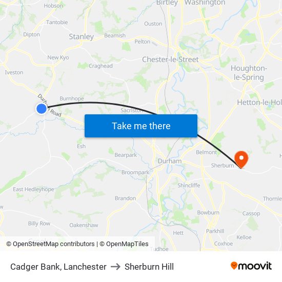 Cadger Bank, Lanchester to Sherburn Hill map