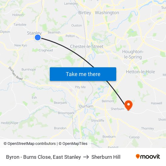 Byron - Burns Close, East Stanley to Sherburn Hill map
