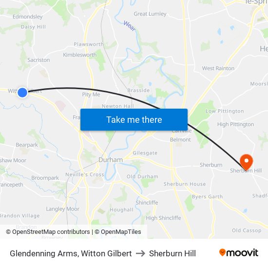 Glendenning Arms, Witton Gilbert to Sherburn Hill map