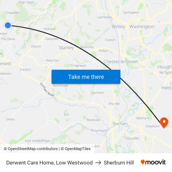 Derwent Care Home, Low Westwood to Sherburn Hill map