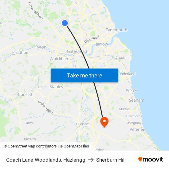 Coach Lane-Woodlands, Hazlerigg to Sherburn Hill map