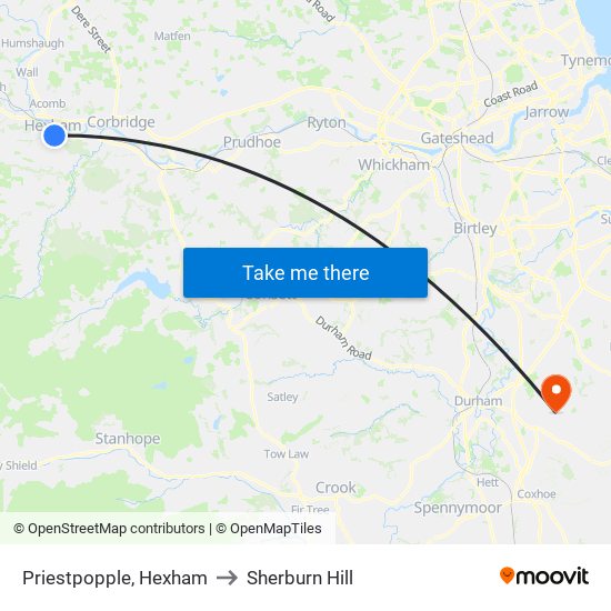 Priestpopple, Hexham to Sherburn Hill map