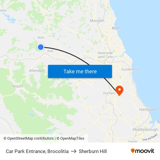 Car Park Entrance, Brocolitia to Sherburn Hill map