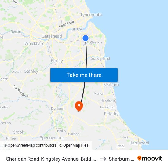 Sheridan Road-Kingsley Avenue, Biddick Hall to Sherburn Hill map