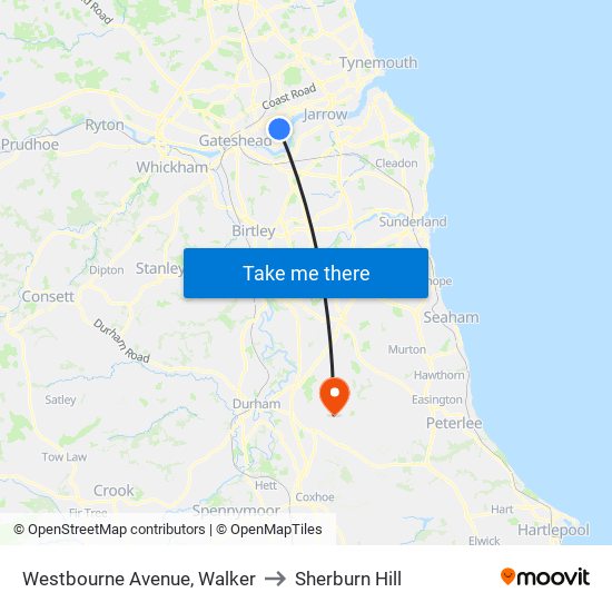 Westbourne Avenue, Walker to Sherburn Hill map