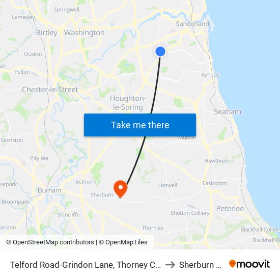 Telford Road-Grindon Lane, Thorney Close to Sherburn Hill map