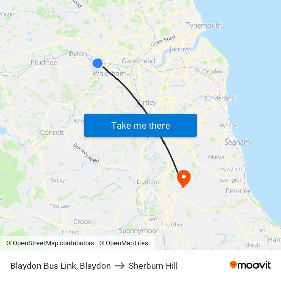 Blaydon Bus Link, Blaydon to Sherburn Hill map