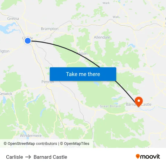 Carlisle to Barnard Castle map