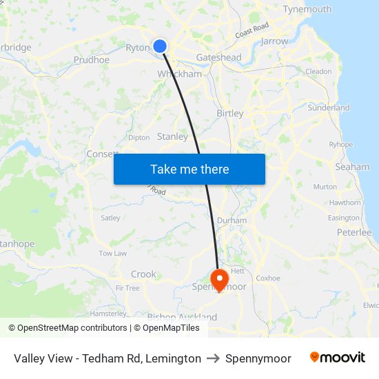 Valley View - Tedham Rd, Lemington to Spennymoor map