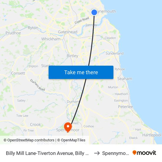 Billy Mill Lane-Tiverton Avenue, Billy Mill to Spennymoor map