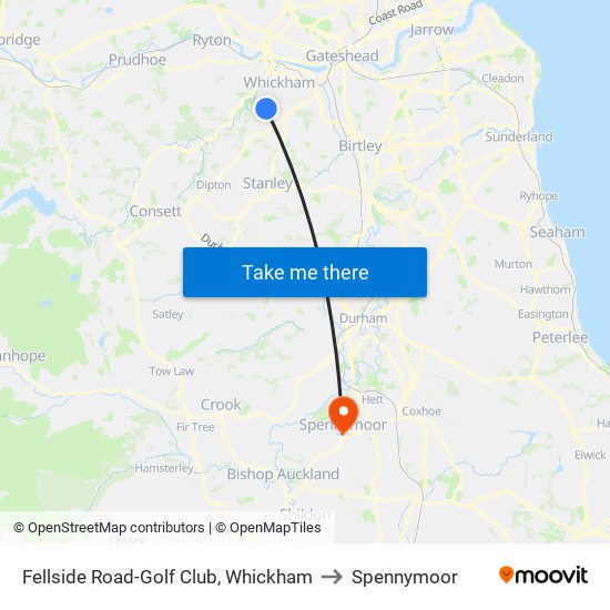 Fellside Road-Golf Club, Whickham to Spennymoor map