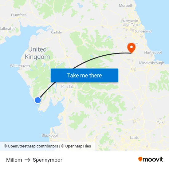 Millom to Spennymoor map