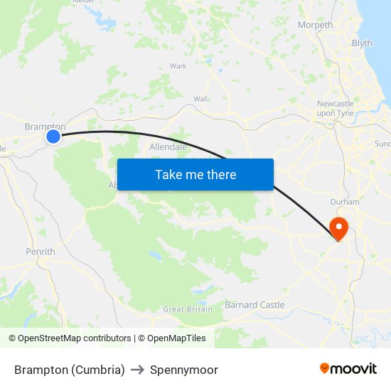 Brampton (Cumbria) to Spennymoor map