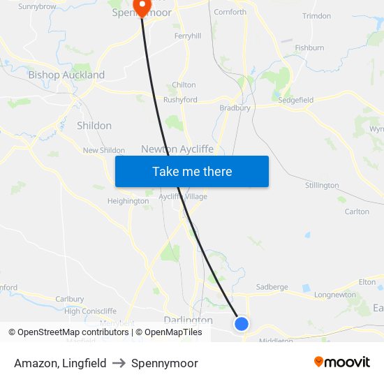 Amazon, Lingfield to Spennymoor map