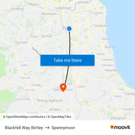 Blackfell Way, Birtley to Spennymoor map