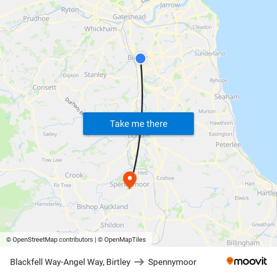 Blackfell Way-Angel Way, Birtley to Spennymoor map